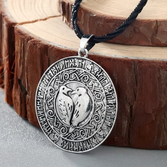 Viking Necklace Bird Pendant • Retro Odin Rune Symbol • Antique Slavic Nordic - Picture 4 of 7